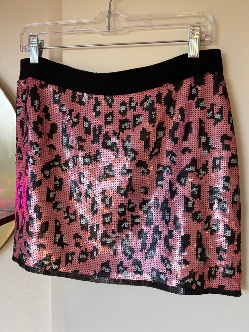 BCBGMaxAzria Pink Black Sequin Mini Skirt Y2K Party Holiday Going Out Size S